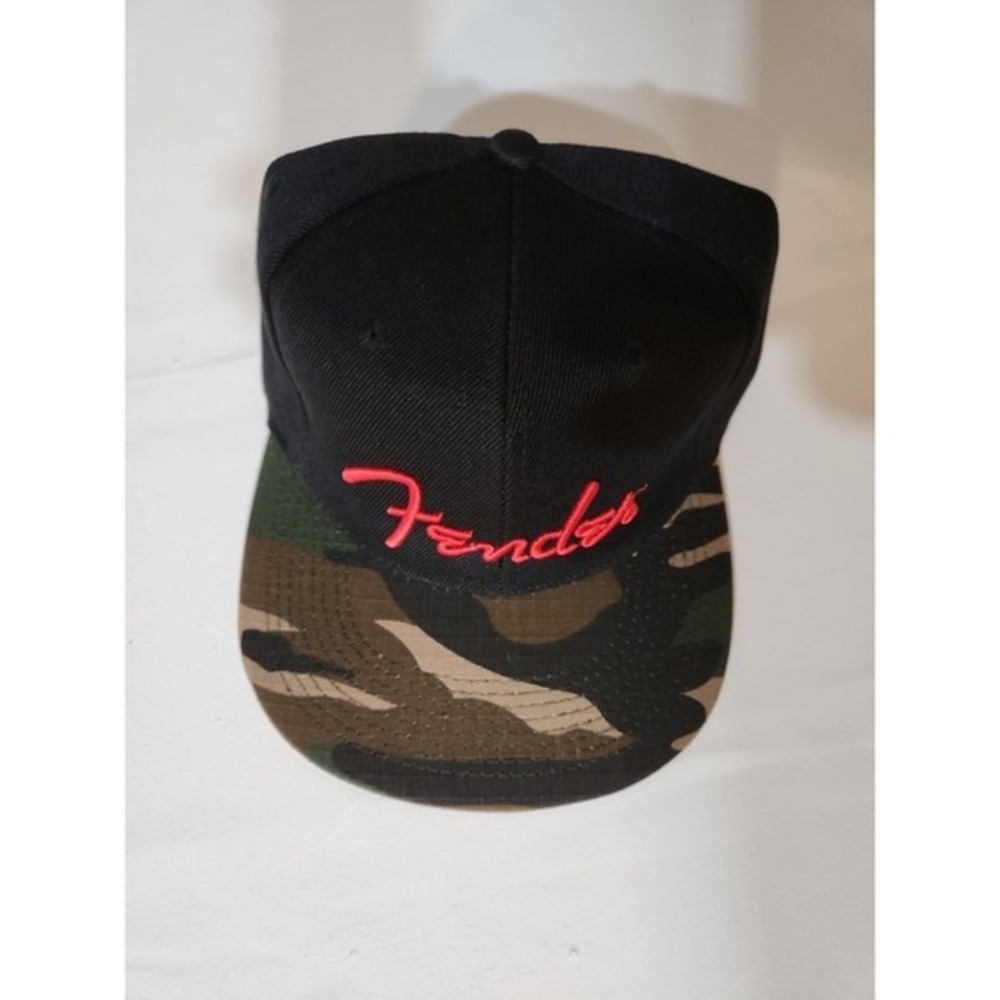 Fender Guitar Red‎ Logo Black And Camo Flatbill Snapback Hat Cap OS